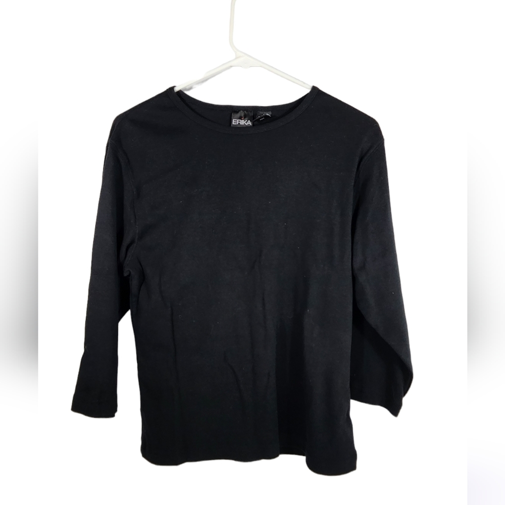 ❤️ NWT ERIKA 3/4 SLEEVE CREW NECK CASUAL SHIRT - SIZE LARGE - BLACK ❤️